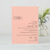 Minimalistische Snack-Peach-Wedding Drinks Bar Men Menükarte (Stehend Vorderseite)