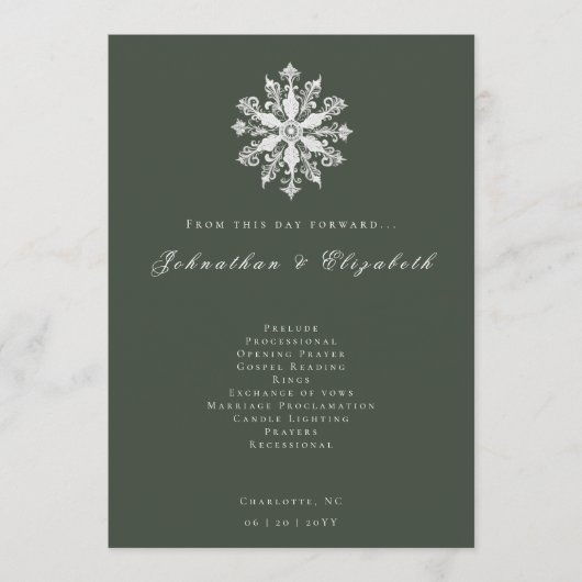 Minimalistische Snowflake-Hochzeit | Green Programm (Vorderseite)