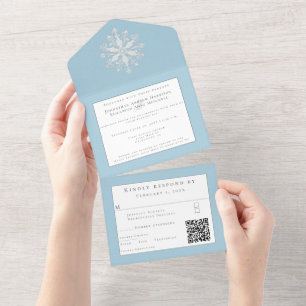 Minimalistische Snowflake-Hochzeit   Ice Blue All In One Einladung