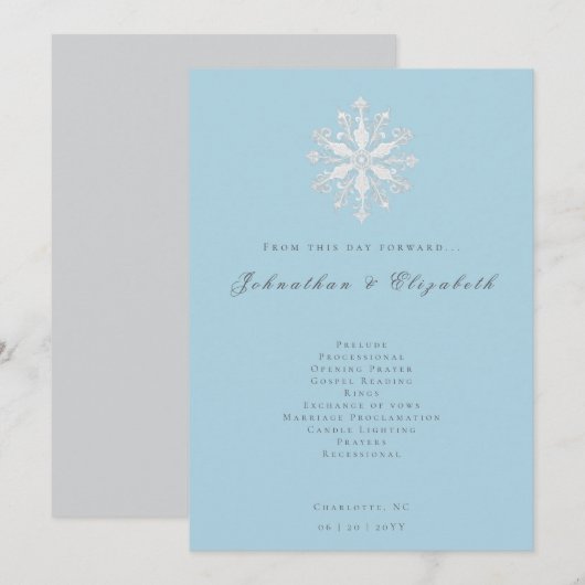 Minimalistische Snowflake-Hochzeit | Ice Blue Programm (Vorne/Hinten)