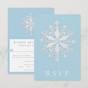 Minimalistische Snowflake-Hochzeit Ice Blue RSVP Karte
