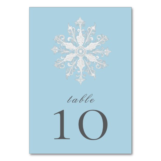 Minimalistische Snowflake-Hochzeit | Ice Blue Tischnummer (Vorderseite)