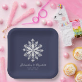 Minimalistische Snowflake-Hochzeit | Marineblau Pappteller (Party)