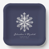 Minimalistische Snowflake-Hochzeit | Marineblau Pappteller (Vorderseite)