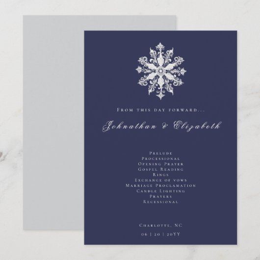 Minimalistische Snowflake-Hochzeit | Marineblau Programm (Vorne/Hinten)