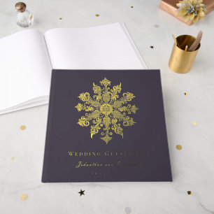 Minimalistische Snowflake-Hochzeit Plum Lila Gästebuch
