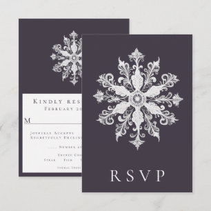 Minimalistische Snowflake-Hochzeit Plum Lila RSVP Karte