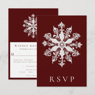 Minimalistische Snowflake-Hochzeit Rot RSVP Karte