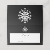 Minimalistische Snowflake-Hochzeit | Schwarz Platzkarte (Außenseite Aufgefaltet)
