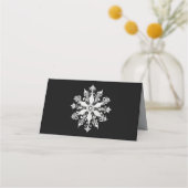 Minimalistische Snowflake-Hochzeit | Schwarz Platzkarte (Rückseite)