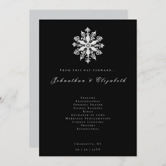 Minimalistische Snowflake-Hochzeit | Schwarz Programm (Vorne/Hinten)
