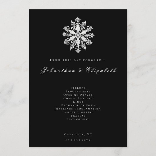 Minimalistische Snowflake-Hochzeit | Schwarz Programm (Vorderseite)