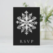 Minimalistische Snowflake-Hochzeit | Schwarz RSVP Karte (Stehend Vorderseite)