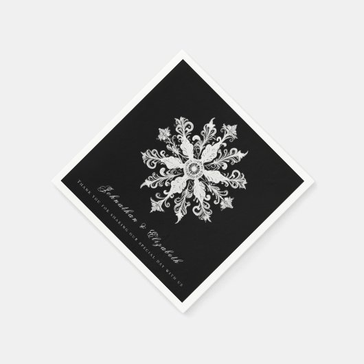 Minimalistische Snowflake-Hochzeit | Schwarz Serviette (Ecke)