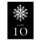 Minimalistische Snowflake-Hochzeit | Schwarz Tischnummer (Rückseite)