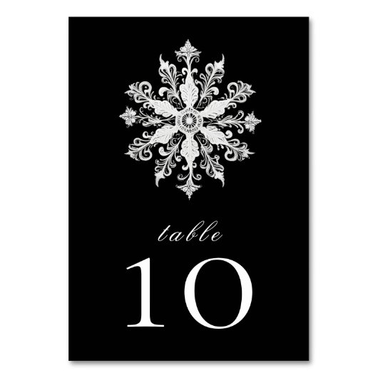 Minimalistische Snowflake-Hochzeit | Schwarz Tischnummer (Rückseite)