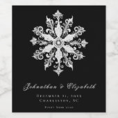 Minimalistische Snowflake-Hochzeit | Schwarz Weinetikett (Einzelnes Label)
