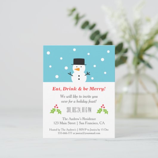 Minimalistische Snowman-WeihnachtsParty Einladung (Stehend Vorderseite)