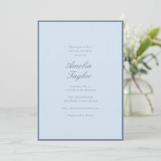 Minimalistische Soft-Blue-Script-Klassiker-Brautpa Einladung (Stehend Vorderseite)
