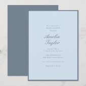 Minimalistische Soft-Blue-Script-Klassiker-Brautpa Einladung (Vorne/Hinten)