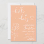 Minimalistische Soft Peach Eucalyptus Baby Dusche Einladung (Vorderseite)
