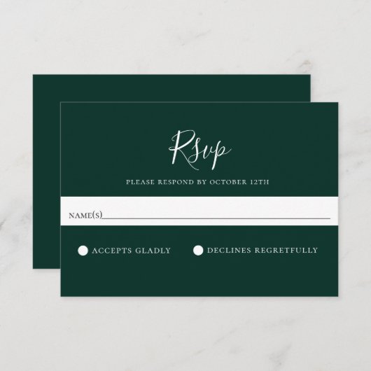 Minimalistische Solid Emerald Green Wedding RSVP C (Vorne/Hinten)