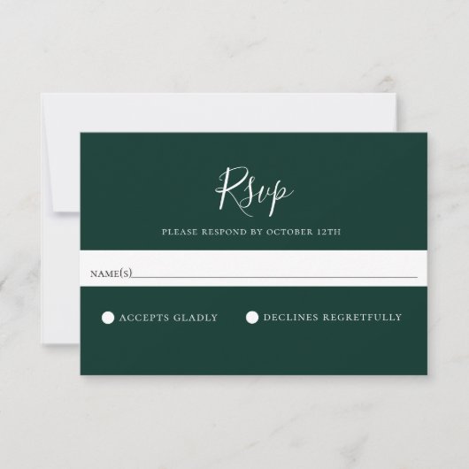 Minimalistische Solid Emerald Green Wedding RSVP C Karte (Vorderseite)