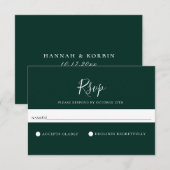 Minimalistische Solid Emerald Green Wedding RSVP C Karte (Vorne/Hinten)