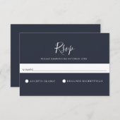 Minimalistische Solid Navy Blue Wedding RSVP Card (Vorne/Hinten)