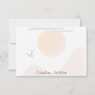 Minimalistische Sonne, Berg und Vogel personalisie Mitteilungskarte