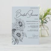 Minimalistische Sonnenblume auf blauem Brautparty Einladung (Stehend Vorderseite)