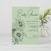 Minimalistische Sonnenblume auf der Sage Green Bab Einladung (Stehend Vorderseite)