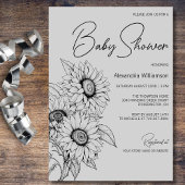 Minimalistische Sonnenblume auf Gray Baby Dusche Einladung