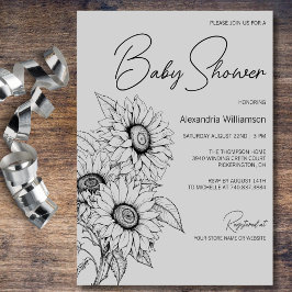 Minimalistische Sonnenblume auf Gray Baby Dusche Einladung