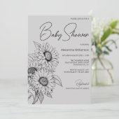 Minimalistische Sonnenblume auf Gray Baby Dusche Einladung (Stehend Vorderseite)