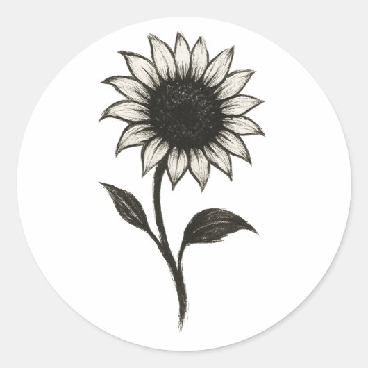 Minimalistische Sonnenblume - Elegantes botanische Runder Aufkleber (Vorderseite)