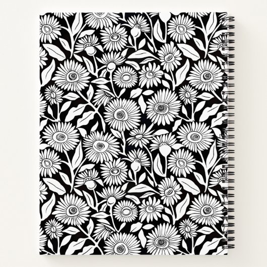 Minimalistische Sonnenblume Schwarz und Weiß Notizblock (Rückseite)