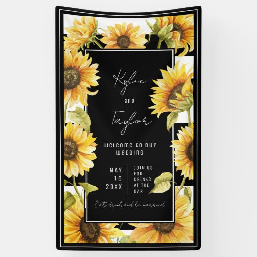 Minimalistische Sonnenblume Schwarz-weißer Streife Banner (Vertikal)