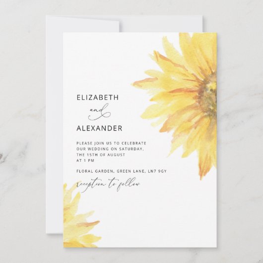 Minimalistische Sonnenblumenhochzeit Einladung (Vorderseite)