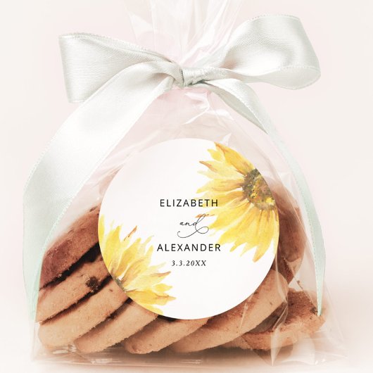 Minimalistische Sonnenblumenhochzeit Runder Aufkleber