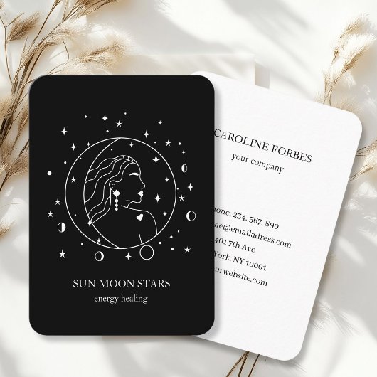 Minimalistische Sonnenmond-Sternenkarte Visitenkarte