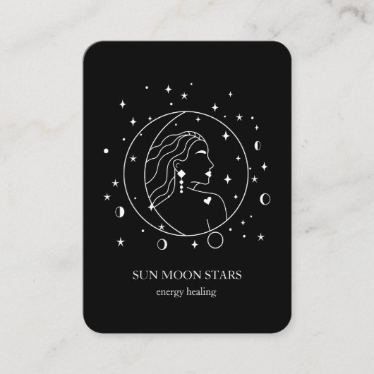 Minimalistische Sonnenmond-Sternenkarte Visitenkarte (Vorderseite)