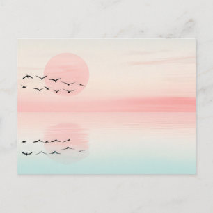 Minimalistische Sonnenuntergangs-Strand-Küstenkuns Postkarte