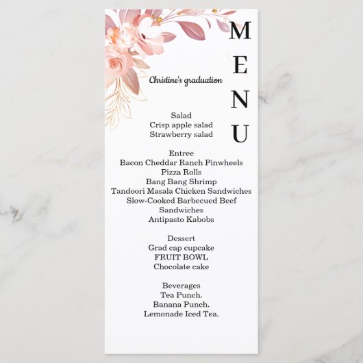 Minimalistische Speisekarte mit Abschluss und Blum Menükarte (Vorderseite)