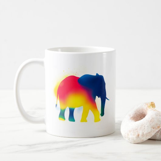 Minimalistische Spray Paint Elephant Silhouette Kaffeetasse (Mit Donut)