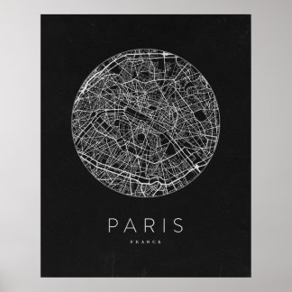 Minimalistische Stadtkarte von Paris Poster