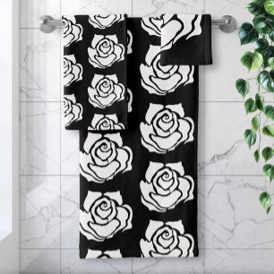 Minimalistische Stammesrose Schwarze Abstrakte Wei Badhandtuch Set