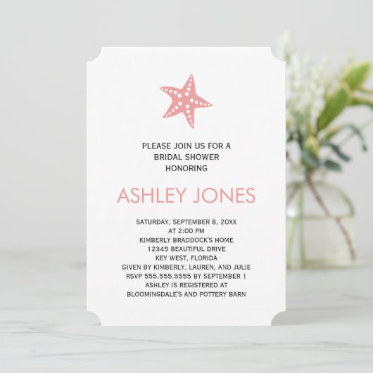 Minimalistische Starfish Brautdusche Einladung, ro Einladung (Stehend Vorderseite)