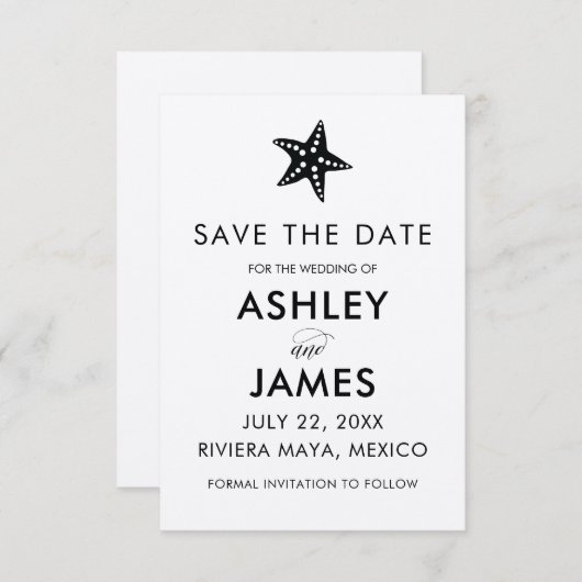 Minimalistische Starfish Save the Date Hochzeit, K (Vorne/Hinten)