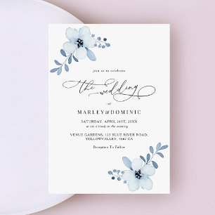 Minimalistische staubblaue florale Boho-Hochzeit Einladung